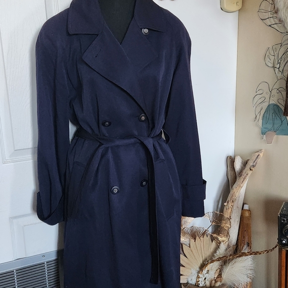 80s 90s Navy blue light trench coat - Picture 2 of 6